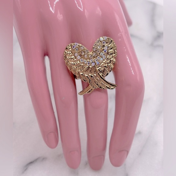 Angel‎ Wings Heart Crystal Stretch Ring Jewelry - Picture 2 of 5